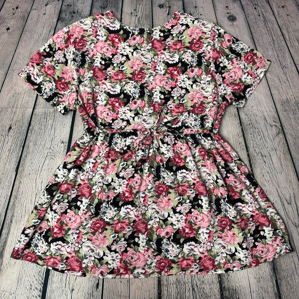 Oh! Mamma Vintage 90s Black w/ Pink Floral Rayon Babydoll Top Maternity Sz Large - Picture 4 of 8